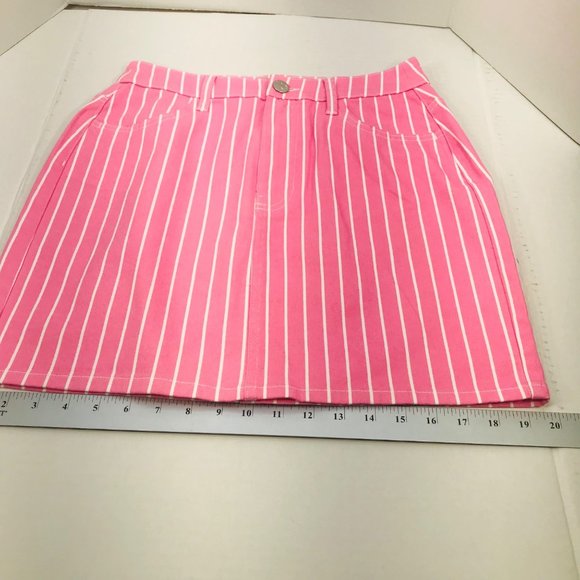 Victor Glemaud Women's Size 4 High Rise Mini Jean Skirt Pink Pinstripe NWOT - Picture 6 of 8